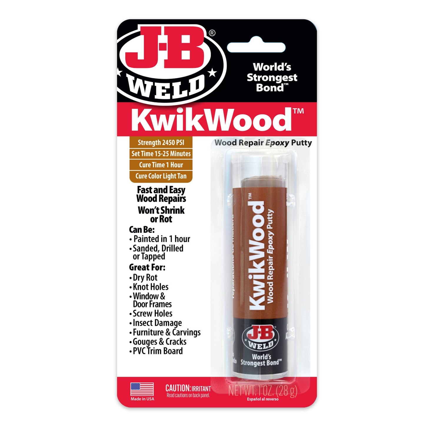 JB Weld Kwik Wood Epoxy Filler Putty Stick